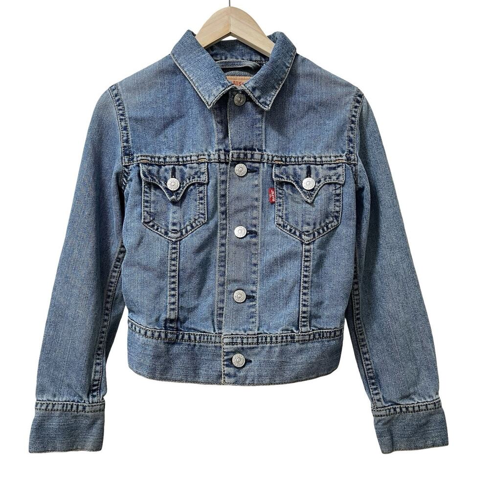 Levis Womens Iconic Denim Crop Jean Jacket‎ Size M Blue Southwestern Country